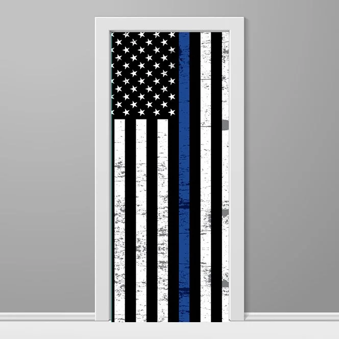 Blue Line American Flag Door Wrap